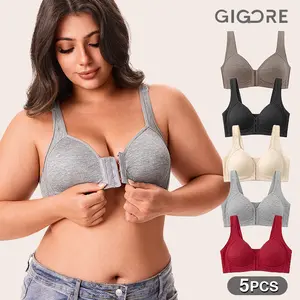 GIGORE 5-Pack Plus Size Front Closure Wireless Bras - Easy On & Off, No More Struggling women minimizer