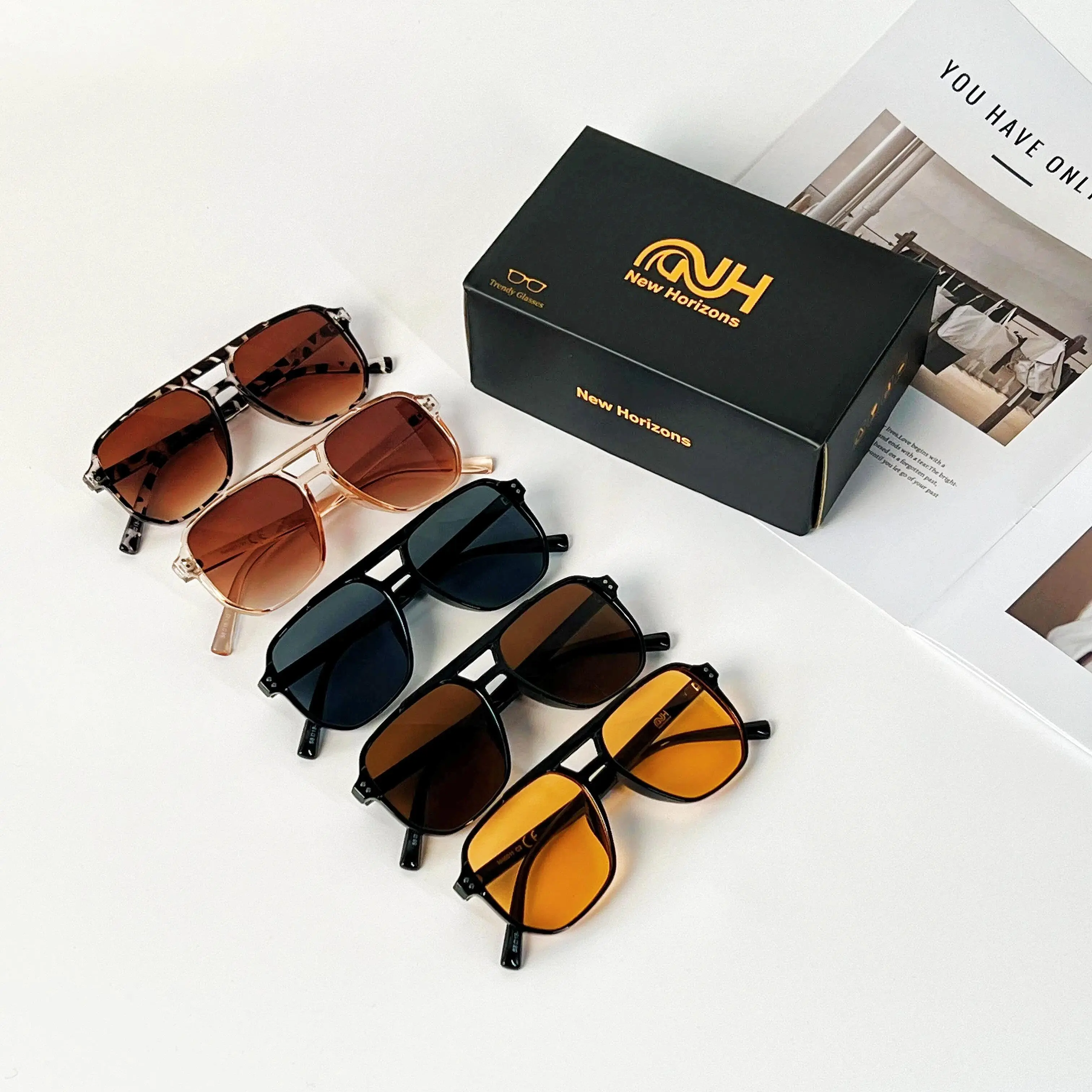 NWOT 5 Pair Womens Stylish Sunglasses Set - Black, Brown, and Orange Amazon.com: MUNSADE Trendy Square Aviator Sunglasses for  main image 4