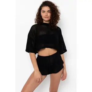RIN331GD - Cotton Fishnet Garment Dye Crop Top