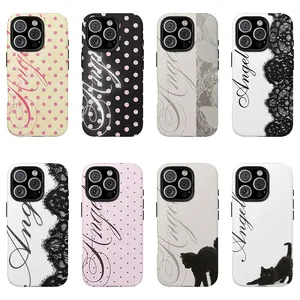 Y2K Coquette "Angel" Script Phone Case|Pink Polka Dot Aesthetic Protective Cover for iPhone 17 16 15 14 Pro Max 13 12 11 Plus for Samsung S25 S24 S23 S22 Ultra Plus,Phone Accessories,Gifts For Fans Men Women
