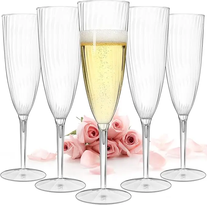 36-Pack 6-oz Plastic Tall Champagne Glasses, Durable Reusable Disposable Shatter-Resistant, Ideal for Picnics, Beach Parties, Mixed Drinks