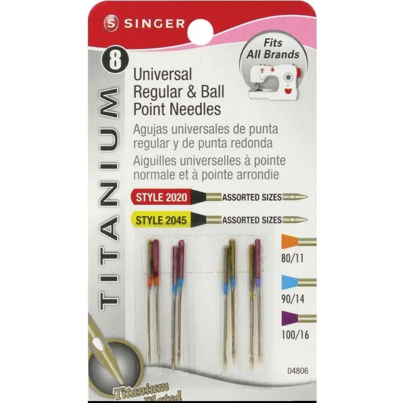 Singer 8pk Titanium Universal Assorted Regular/Ball Point Sewing Machine Needles 4806