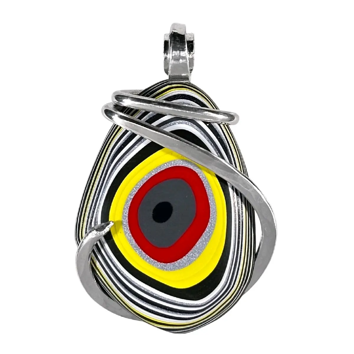 Fordite Handmade Stone Pendant Wrapped in Silver