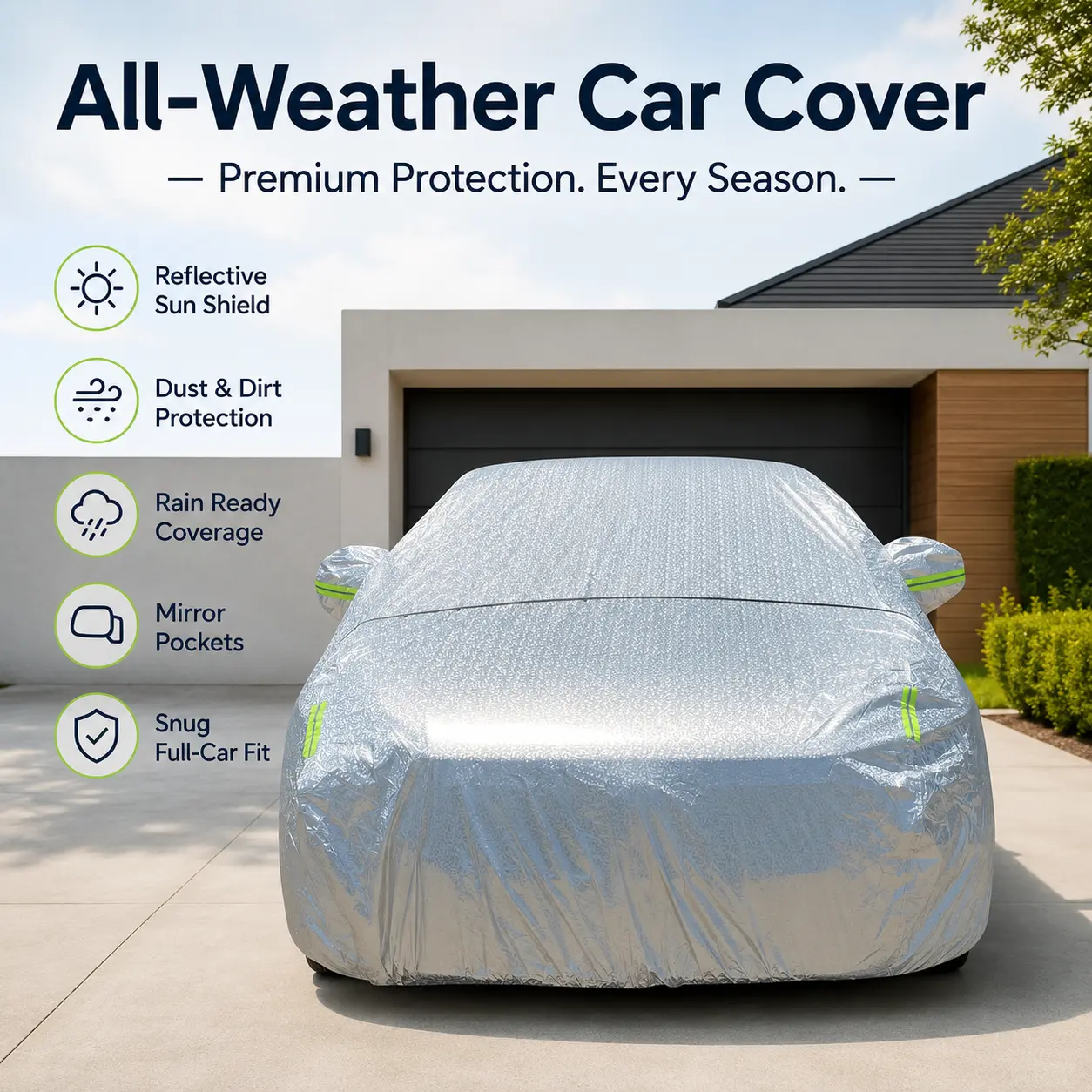 Full Car Cover for Indoor & Outdoor Use, All-Season Vehicle Body Protection Cover for Dust, Sun, Leaves, Rain and Snow, Foldable Car Cover for Sedan, SUV and Hatchback