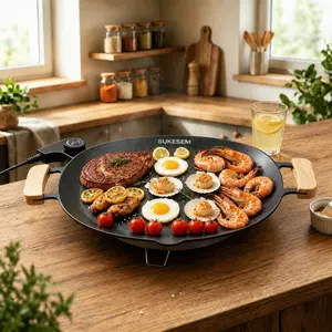 SUKESEM 1000W Indoor Electric Griddle - Smokeless Korean Barbecue Table Top Grill Pan, Portable Non-Stick Griddle with Adjustable Temperature Control for Home Kitchen & Parties