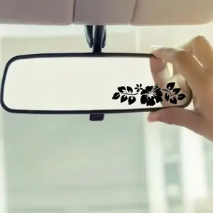 2PCS/SET Street Trendy Fresh Natural Logo Sticker Decal Stick on car rearview mirrors , this  hibiscus flower & branch-leaf decor instantly has a soft cool vibe, natural-style car owners can use it as a super fresh natural car-stylish trendy decoration