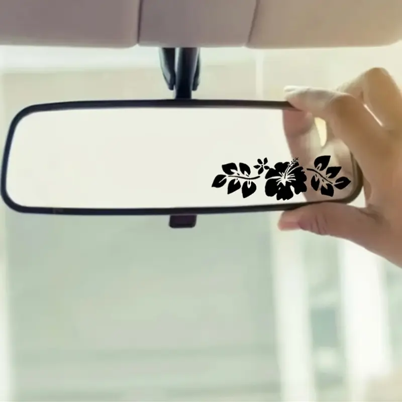 2PCS/SET Street Trendy Fresh Natural Logo Sticker Decal Stick on car rearview mirrors , this  hibiscus flower & branch-leaf decor instantly has a soft cool vibe, natural-style car owners can use it as a super fresh natural car-stylish trendy decoration