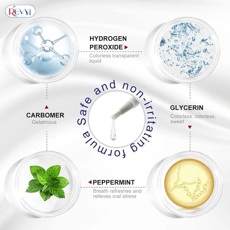 REVYI LED Teeth Whitening Kit with 5x3ml Carbamide Peroxide Gel | Enamel-Safe Whitening Light | Professional Results at Home | Perfect Gift for Parents Him Her Oral Silicone