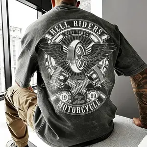 Men's Vintage Motorcycle Graphic Washed Distressed Cotton Relaxed Fit Unisex Biker Tee, Soft Menswear Streetwear Top, Ideal for Daily Wear & Music Festivals, Bosozoku Gift for Boyfriend Crewneck Tshirt Crewneck Tropical Casual T-Shirt