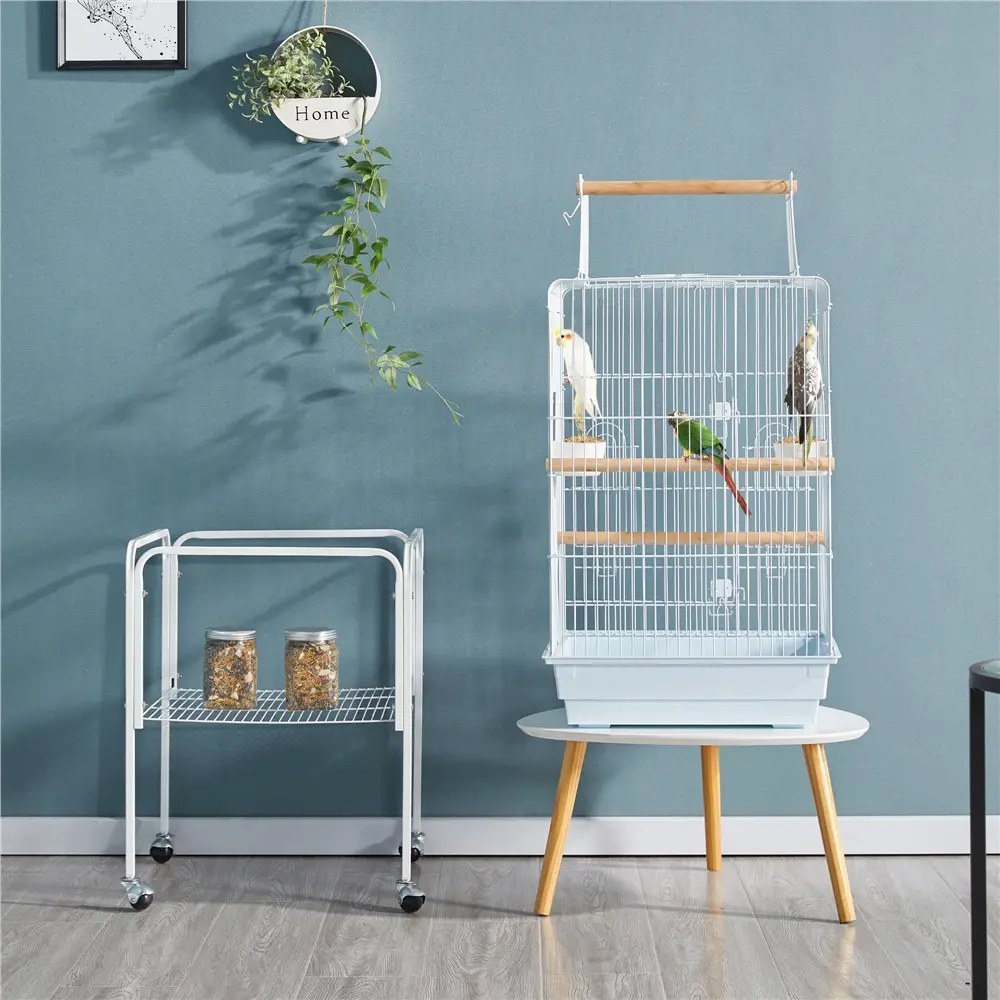 Costoffs 47" Durable Iron Bird Cage with Playtop Design, Detachable Rolling Stand, Ideal for Small Birds (Parakeets, Lovebirds), Durable Iron Cage