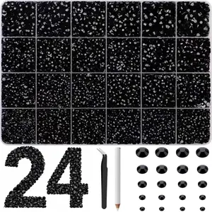 28 Grids Black Rhinestones for Bedazzling, Bedazzler Kit with Flatback Craft Rhinestones Black Bulk and 2,3,4,5,6mm Resin Flat Back Crystals for Craftings, Crafts, Clothes, Shoes, Nails