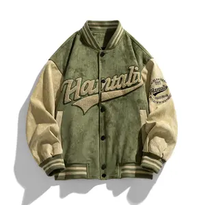 American Vintage Baseball Jacket Men's Autumn Winter Trendy Brand Street Three-Dimensional Embroidered Suede Retro Distressed Oversized Coat Menswear Embroidery