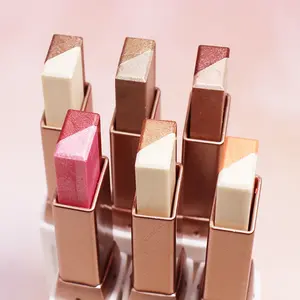 6-Pcs Eyeshadow Stick Set, 2-Color Cosmetics with Pearlescent, Matte, Glitter & Smooth Highlighter Effects, Long-Lasting Waterproof Smudge-Resistant Eye Shadow for Glam & Natural Finish Makeup