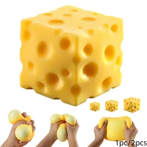 Cheese Squishy Cube Block, Squishy Fidget Toys , Easter Basket Stocking Stuffers, Sensory Stress Ball Squeeze Toys for Stress Relief