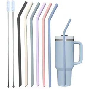 Pastel Color 14” Extra Long Silicone Replacement Straw for 40 oz Stanley Cup, Reusable Flexible Tall Giant Big Drinking Straw for Quencher Tumbler,1Gallon/64 oz Water Bottle,Hydro Jug-6 pack