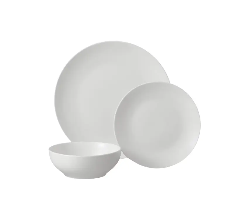 12-Piece White Stoneware Dinnerware Set, Glazed Ceramic Plates & Bowls Set, Modern Round Dish Set for 4, Microwave & Dishwasher Safe