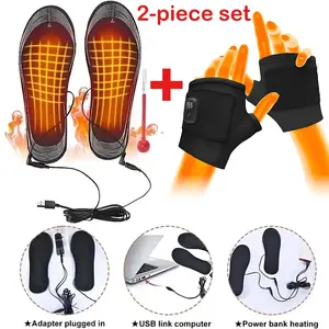 2pcs set USB-Electric Heated Insoles + Heated Gloves | Full Foot Coverage, USB Plug-System, Overheating Protection, Low-Voltage (36V) Warmth for Skiing, Camping, Hunting Boots - Compatible with for all Footwear Types