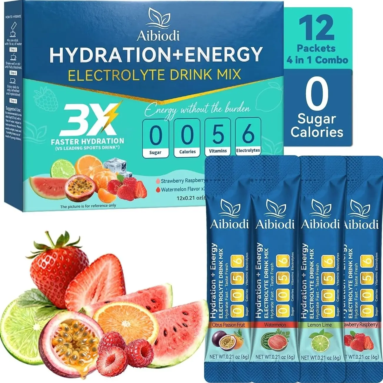 Electrolytes Powder Packets - Sugar Free & Zero Calorie Liquid Daily IV Drink Mix - Instant Hydration & Energy Supplement with 6 Electrolytes and 5 Vitamins, Keto Friendly & Vegan - 12 Sticks