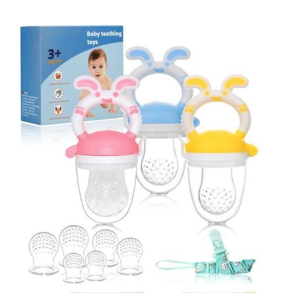 3 Pack Baby Fruit Feeder & Fresh Food Pacifier – Silicone Teething Feeder for Babies, Toddlers & Infants, Baby Solid Food Pacifier, Teether Essentials for Kids 3 Pack Baby Fruit Feeder & Fresh Food Pacifier – Silicone Teething Feeder for Babies, Toddlers & Infants, Baby Solid Food Pacifier, Teether Essentials for Kids
