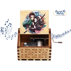 Beyond The Melody "Demon Slayer" Wooden Music Box Hand-Cranked Musical Keepsake for Kids & Travel Lovers Eco-Friendly & Compact Design