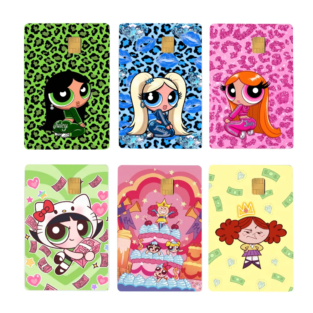 Powerpuff Girls Credit Card Skin, Y2K Cartoon Vinyl Matte Decal for Debit Cards, Cute Superhero Cartoon Sticker Gift for Fan Girl