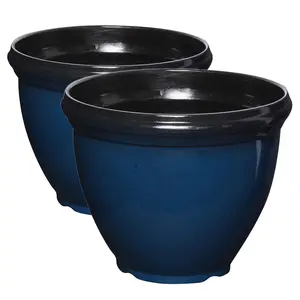 Southern Patio Heritage Outdoor Round Glossy Resin Planter, Monaco Blue (2 Pack) Southern Patio Heritage Outdoor Round Glossy Resin Planter, Monaco Blue (2 Pack)