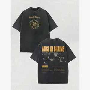 Retro Album "Alice In Chains" Band Members' Men's Washed T-Shirt, A Gift Suitable For Both Men And Women, A Music Tour T-Shirt, Patterned T-Shirt. YQU