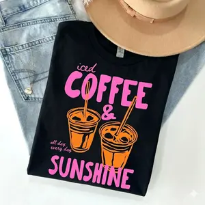 Iced Coffee And Sunshine Vintage T-shirt Iced Coffee Lover Gifts Summer Tshirt Summer Vibes Coffee Summer Vibes Tee Gift for Her, Fabric,summervibes