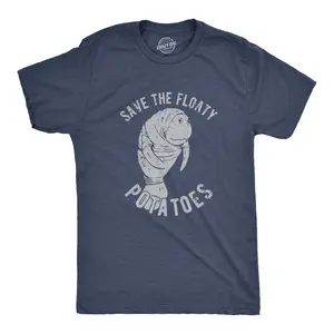 Mens Save The Floaty Potatoes T Shirt Funny Manatee Conservation Tee Mens Funny T Shirts Cool Vintage Fashion T-Shirt Gift Classic Menswear Environmental Apparel for Men Funny Animal Short Sleeve Novelty Tees Navy