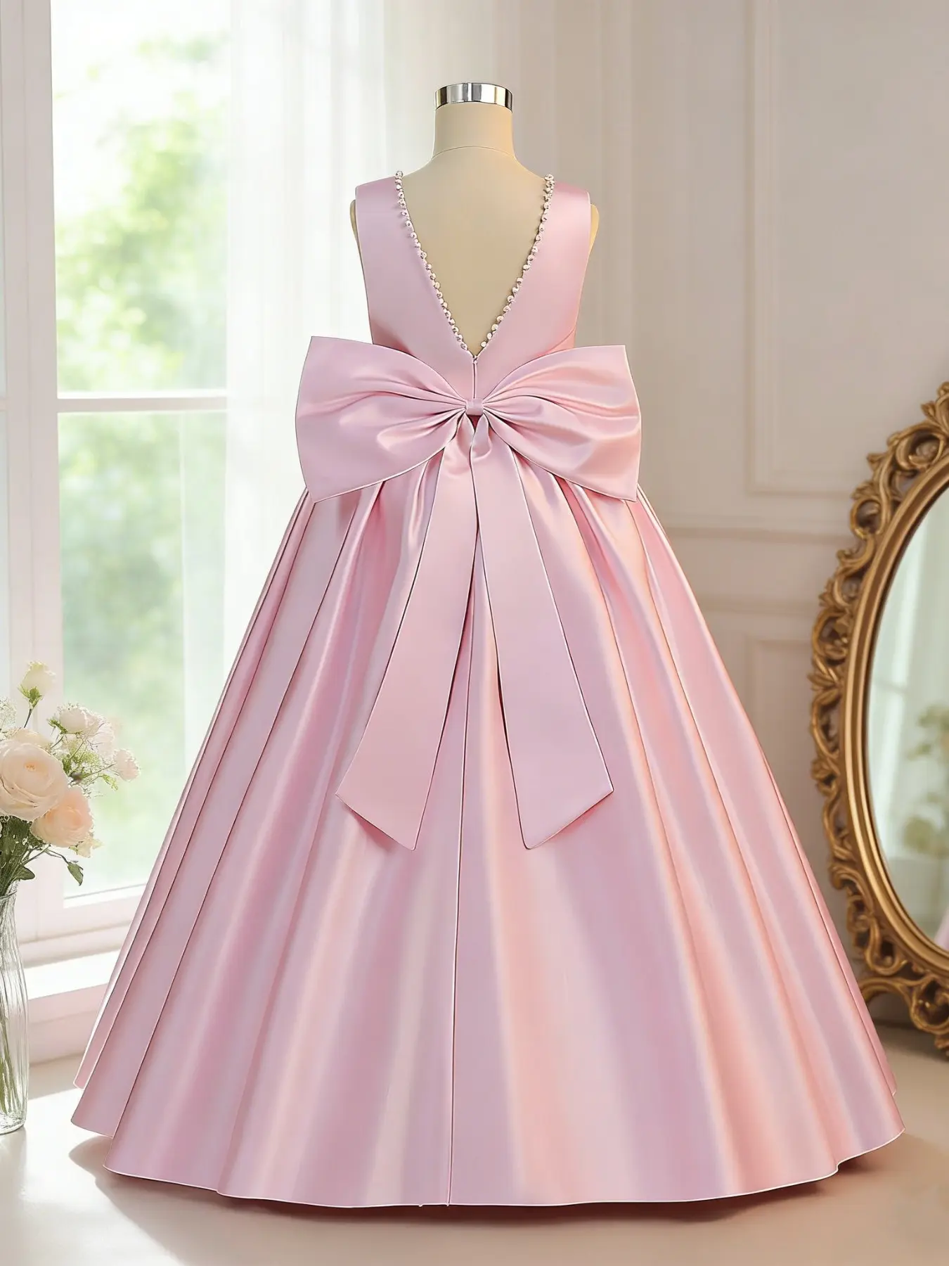 Girls Princess Seraphina Dress Bow Beading Ball Gown Quinceanera Dress Princess Quince Dresses for Piano Playing Violin Performance Performance Costume Children's Hostess Fashion Show Dress