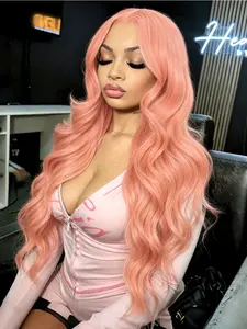 Pink Body Wave Wig 13x4 Lace Front Wig Soft HD Transparent Lace  Pre-Plucked Natural Hairline Heat-Resistant Synthetic Lace Frontal Wig Pink Festival Look Wavy Wig for Women Parties Cosplay Stage 28 Inches