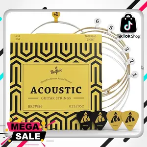 BELFORT® quality acoustic guitar strings - 6 string set - Premium coating with Phosphor Bronze (guitar strings acoustic 6 string set) BONUS: 4 Picks + 1 High E String - cuerdas para guitarra acustica