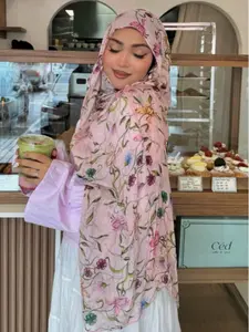 Women Flora Printed, Fashionable Elegant Simple Fresh Women Scarf, Lightweight Headscarf For All Seasons, Suitable For Daily Outfit And Abaya Prayer, Modest Hijab, Crinkle Hijabs