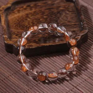 【Red clay skeleton crystal】Single-loop Red Clay Skeleton Crystal bracelet, Natural Skeletal Herkimer Diamond Crystal Bracelet