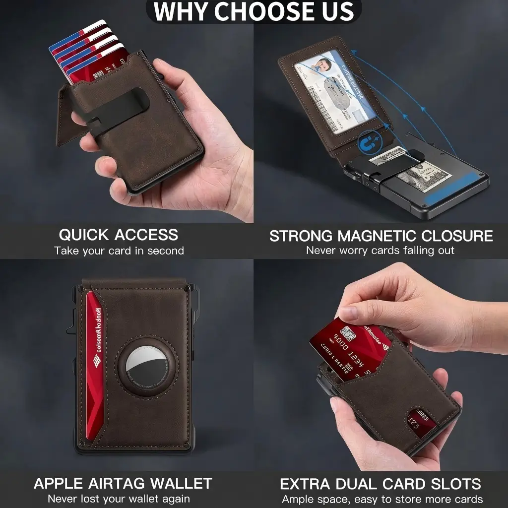 RFID Blocking Wallet for Men with Airtag Holder  Slim Aluminum Pop-Up Card  Case Tracker Compatible, Minimalist Money Clip Bifold Holds 9-13 Cards,  Compact Gift for Husband Dad Boyfriend by sooshoom -