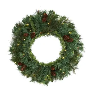 20" Lit Mixed Pine/Pinecone Christmas Wreath byNearly Natural