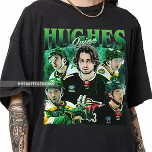 Limited Quinn Hughes Vintage Hockey Graphic T-Shirt - Retro Vancouver Hockey Fan Apparel - NHL Captain Streetwear Tee - Premium Cotton Unisex Shirt