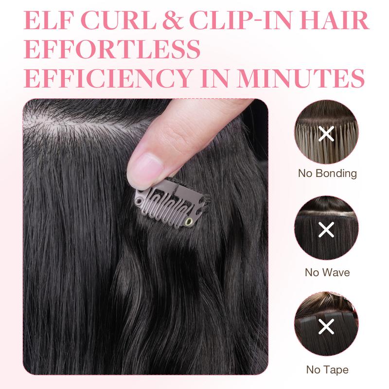 GOO GOO Hair Extensions Elf Curl Clip in Human Hair Extensions, 7Pcs/9Pcs 18-22Inch Elf Curl Clip in Human Hair Double Weft Natural Curl Hair Full Head for Women GOO GOO Hair Extensions Elf Curl Clip in Human Hair Extensions, 7Pcs/9Pcs 18-22Inch Elf Curl Clip in Human Hair Double Weft Natural Curl Hair Full Head for Women