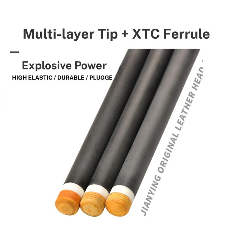 JIAN YING New carbon fiber 1/2 billiard cue Strong stability High performance Pool cue. It features a 58 inch, 11.5/12.5 millimeter cue tip. Comes with cue case + leather tip + gloves + towel + chalk+extended handle