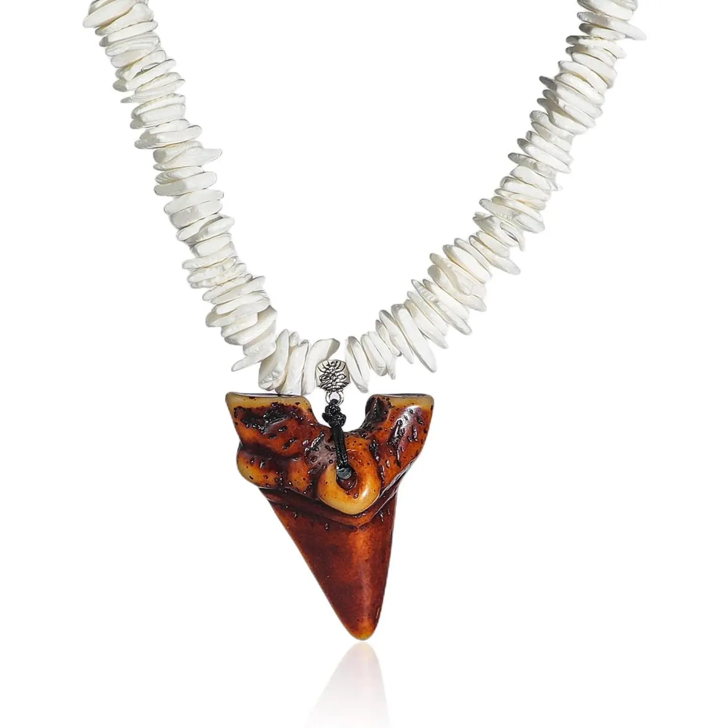 3/4counts Tooth Rope Bead Pendant Necklace for Men Lucky Shark Tooth Pendant Cool Beach Necklace Surfer Vintage Tooth Necklace for Boys Imitation Cool Fossil Shark Teeth