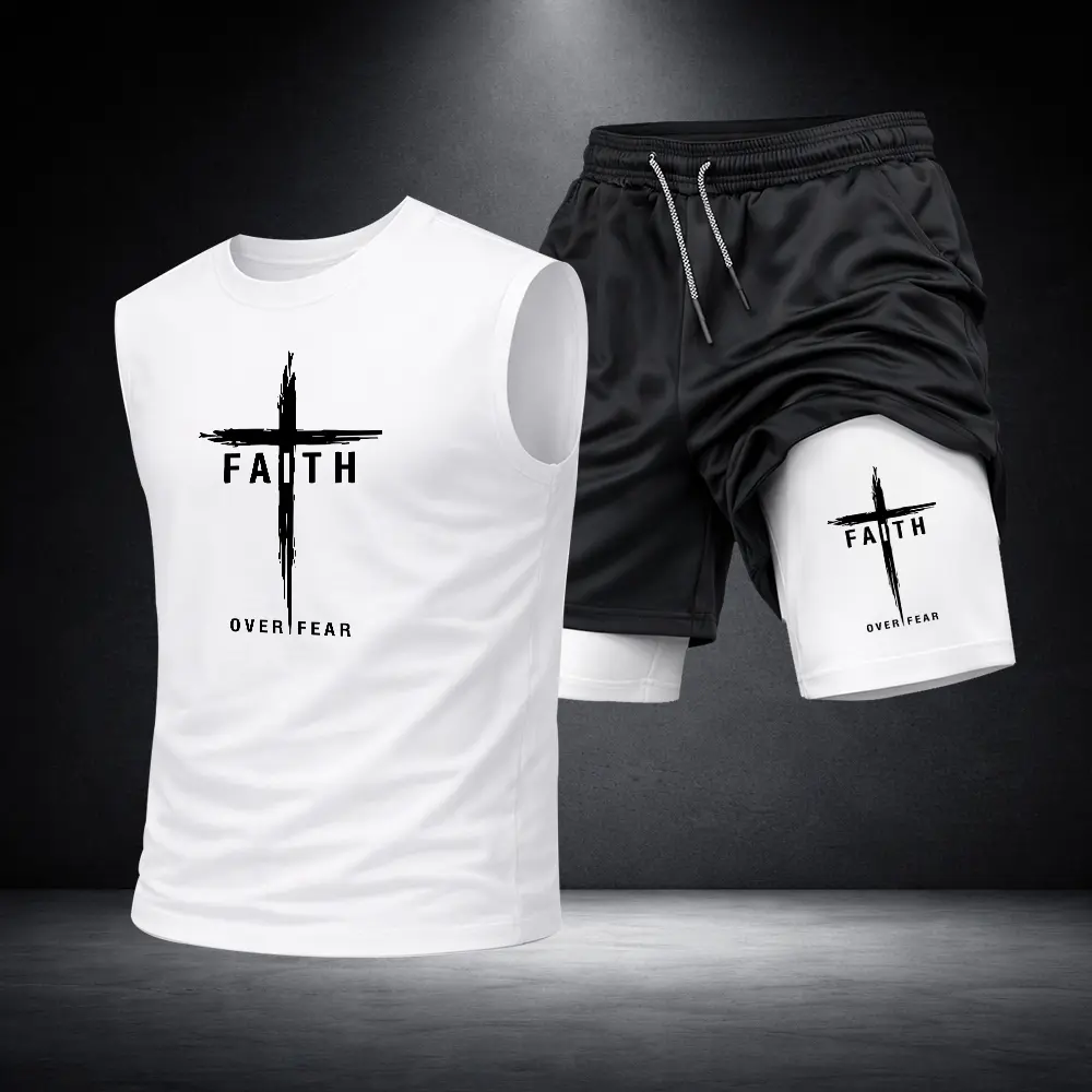 Men’s Black Workout Set Sleeveless Tank Top & Sports Shorts 2-Piece Gym Outfit