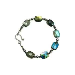 Labradorite W/Silver Bracelet Size 6" - Elegant Design for Everyday Wear
