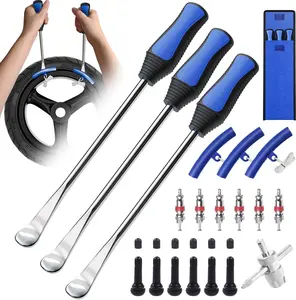 Tire Spoon Kit, 26pcs Tire Changing Tool for Motorcycle Dirt Bike Lawn Tractor Bicycle, Motorcycle Tire Changer Tire Removal Tool with 3pcs Rim Covers 6pcs Valve Tool Valve Cores
