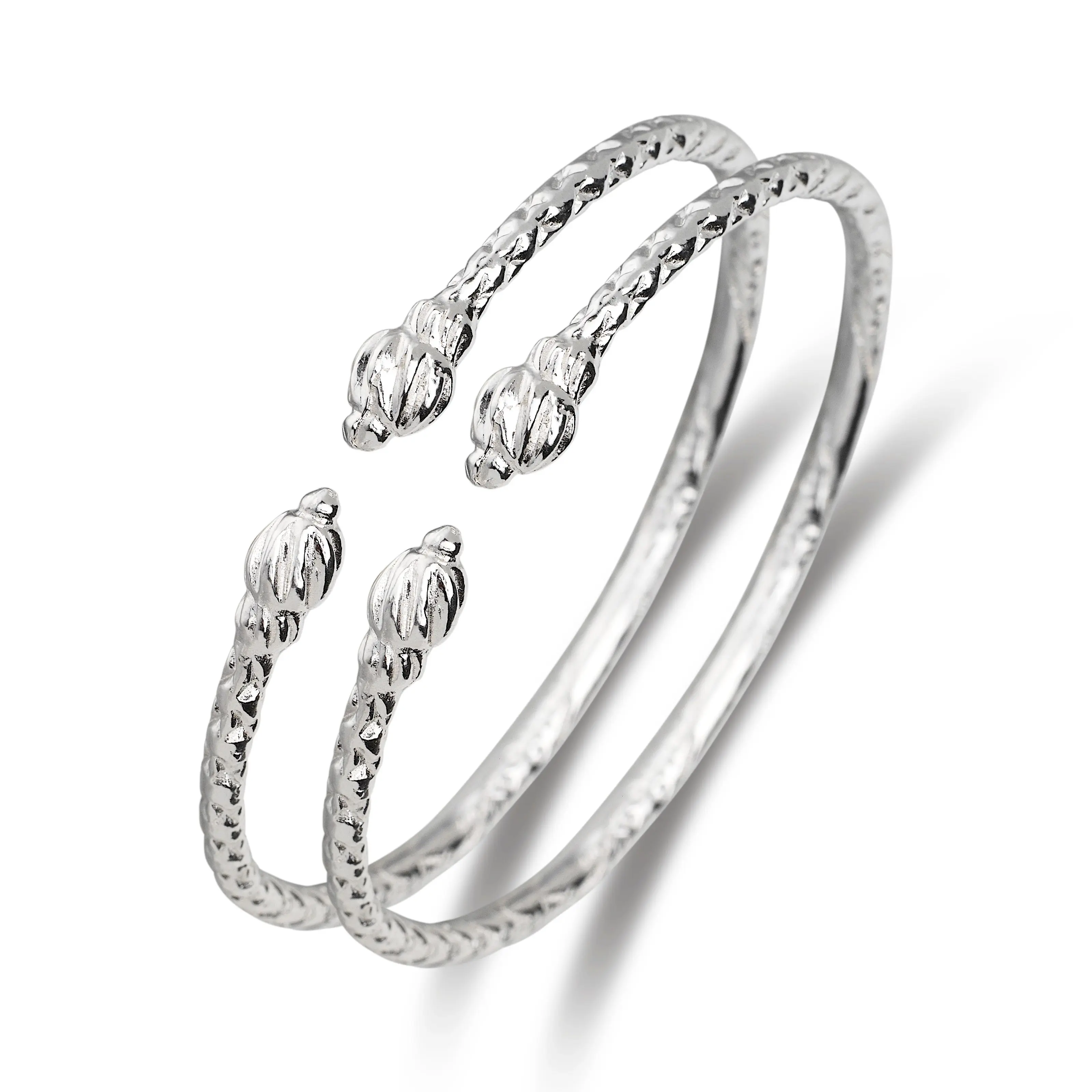Unisex .925 Sterling Silver West Indian Bangle Bracelets for Children - 1 Pair, Twisted Soft-Point Ends, Solid Silver Jewelry for Birthday & Gender Reveal Party Accessories