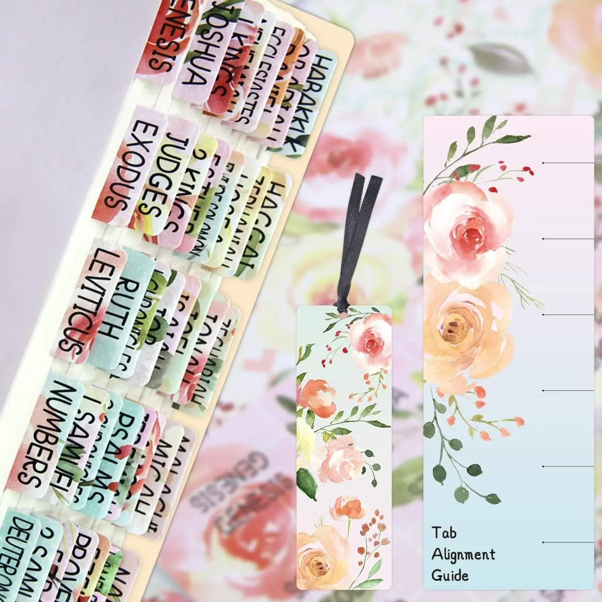 Floral  Tabs 90 Decorative  Tabs Laminated Colorful  Book Indexing Tabs Old and  Testament Laminated Matte Film Pretty  for Women Girls
