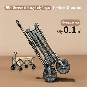200L Large Capacity Camping Utility Wagon, 440LBS Heavy-Duty Collapsible Cart with 360° Swivel Wheels for Beach, for Beach, Camping & Tailgating