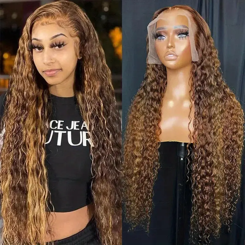 Human Hair 13x6 Water Wave Lace Front Female Wig, Highlight P4/27 Highlight Blend, Long Length, Natural Look