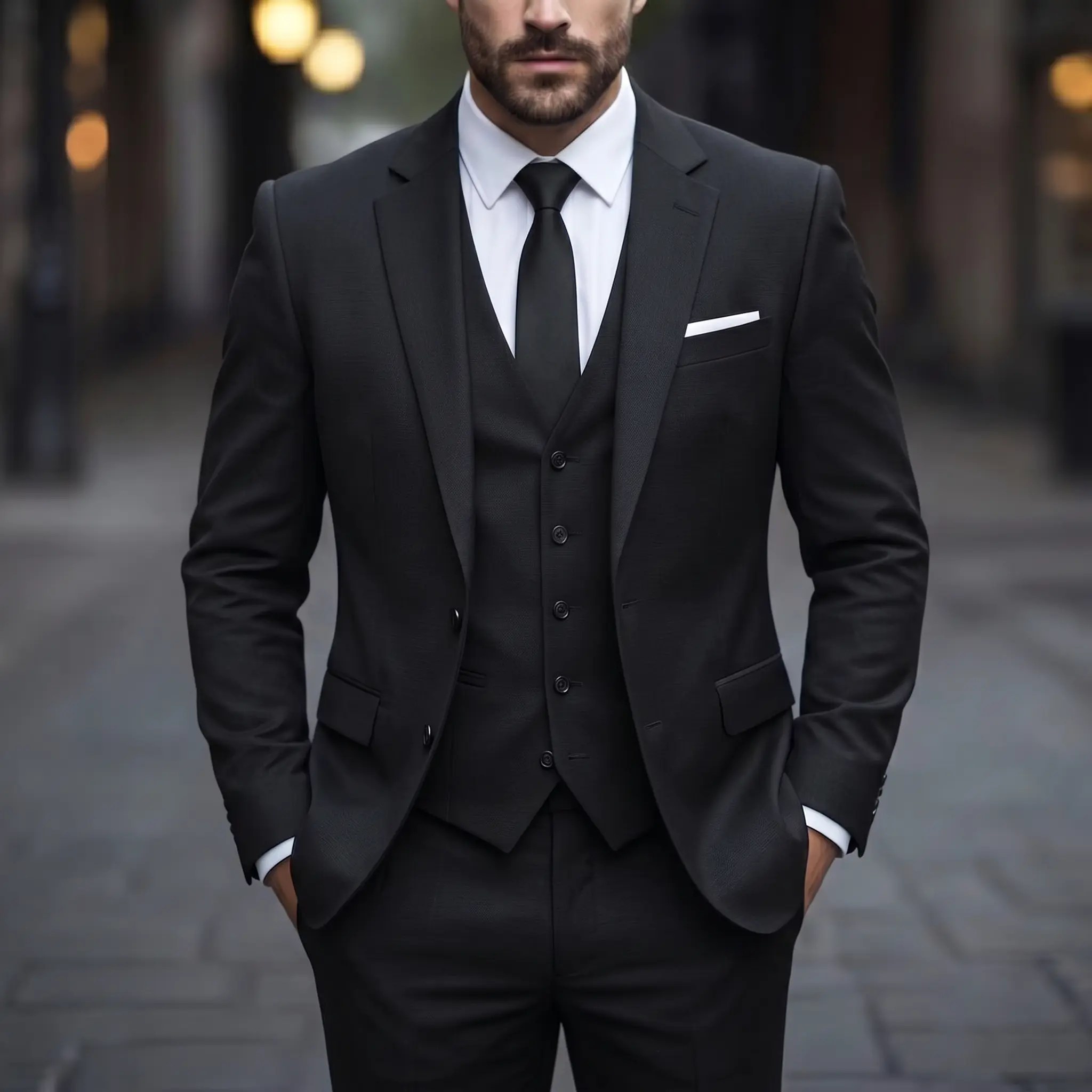 Men’s solid-color slim-fit three-piece suit set — formal business attire for groom/wedding, interviews, office, and commuting