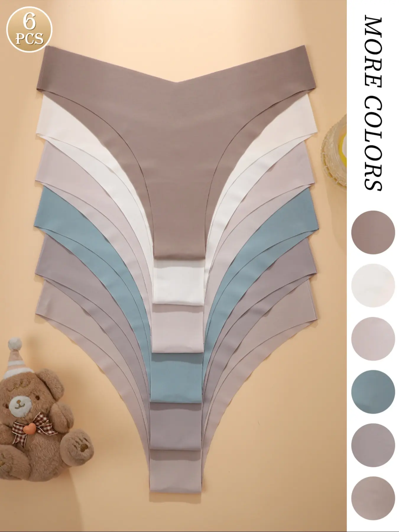6pcs  Seamless Knit Briefs, Simple Comfy Breathable Stretchy Intimates Panties, Women's Lingerie & Underwear, Simple Style Style