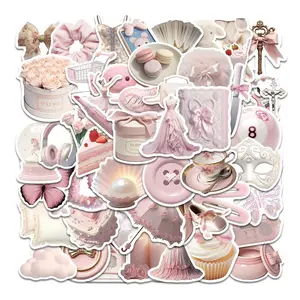 Pink Series Pattern Sticker, 50pcs/set Cute Self Adhesive Decorative Stickers, DIY Decals for Water Bottle, Laptop, Phone Case, Scrapbooking, Journal Making